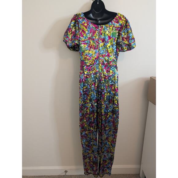 Ivy City Co Sequined Puff Sleeve Jumpsuit Size Small - Picture 5 of 10